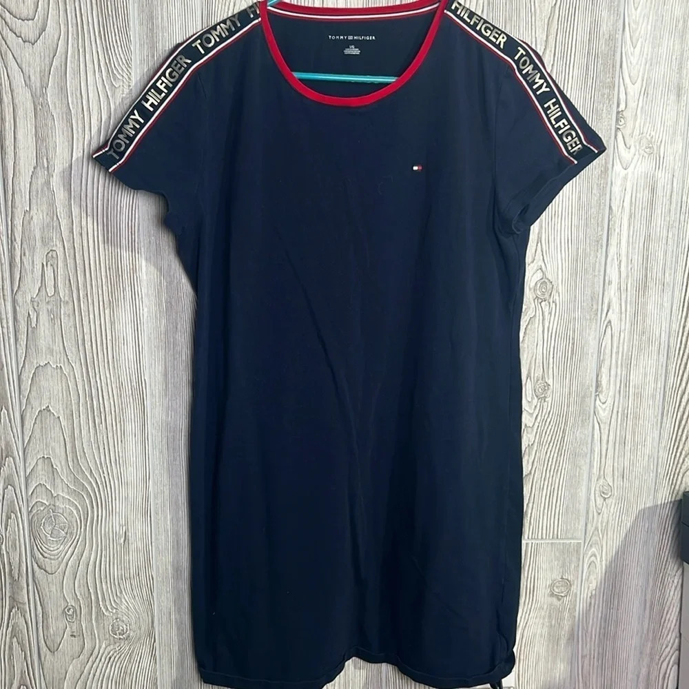 Women Tommy Hilfiger T-shirt Dress Navy Blue Size Large Cotton